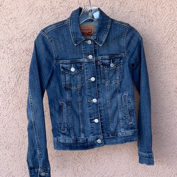 Levi’s Women’s Sweet Jane Original Trucker Blue Dark Wash Denim Jean Jacket xs - Picture 3 of 8
